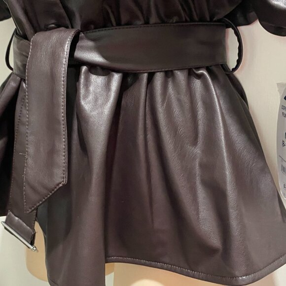 New Faux Leather Puff Sl. X Silhouette Button Up Whimsygoth Dark Romantic Top M - Picture 5 of 11